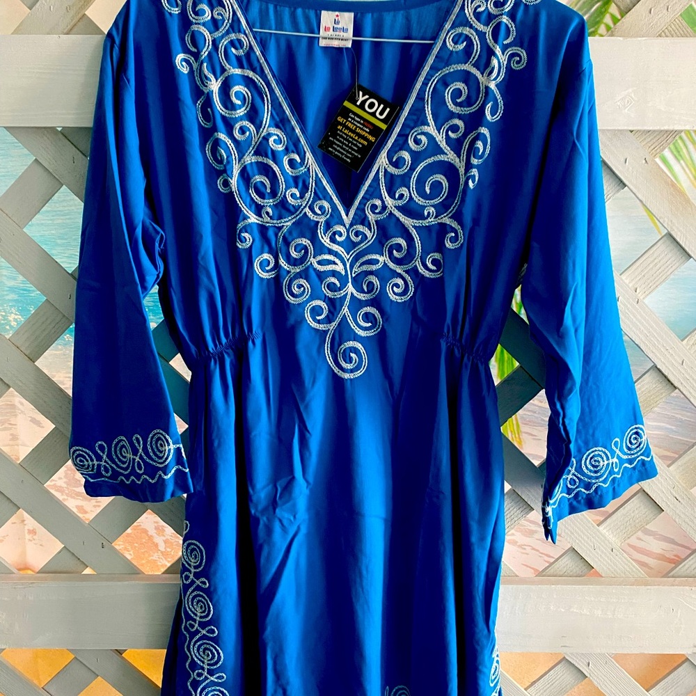 Royal Blue Bathing Suit Cover Up with Embroidered details